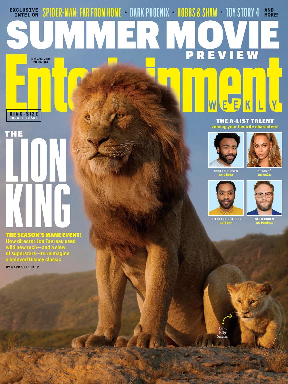 “狮子王父子”登《娱乐周刊》 迪士尼＂真狮＂版《狮子王》曝剧照 (图1)