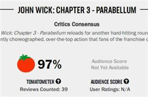 《疾速追杀3》烂番茄新鲜度高达97% 媒体称赞为精彩的R级动作片